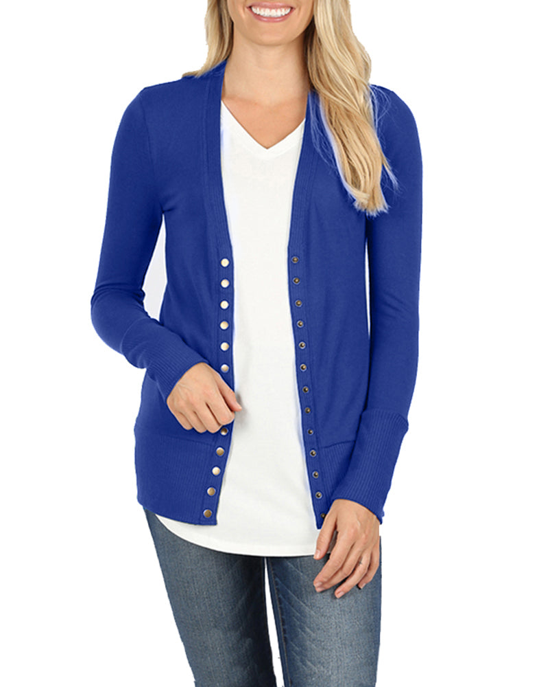 Zenana Snap Button Long Sleeve Sweater Cardigan - Cardigans sb_outerwear