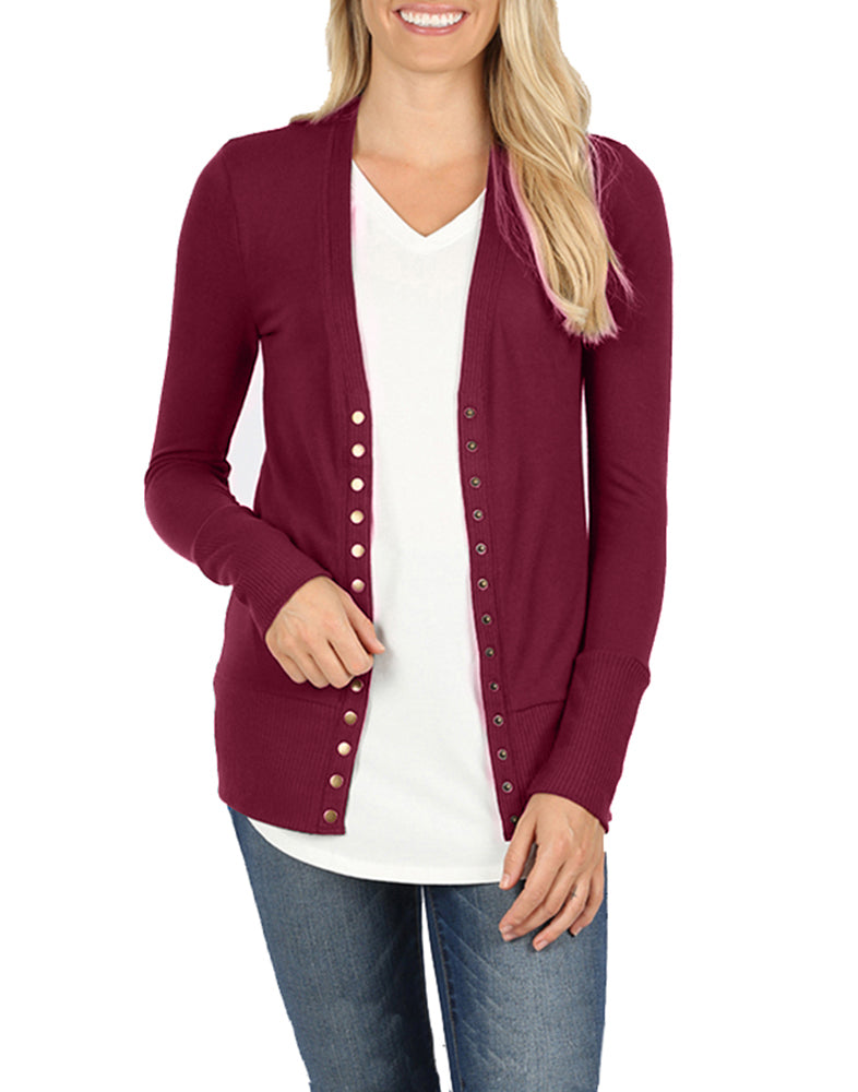 Zenana Snap Button Long Sleeve Sweater Cardigan - Cardigans sb_outerwear