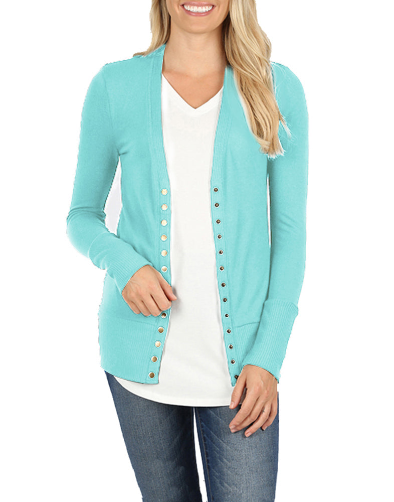 Zenana Snap Button Long Sleeve Sweater Cardigan - Cardigans sb_outerwear