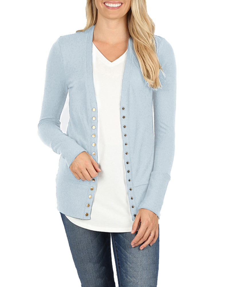 Zenana Snap Button Long Sleeve Sweater Cardigan - Cardigans sb_outerwear