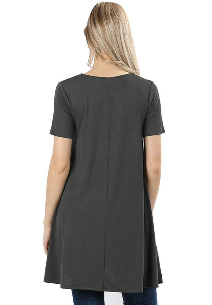 Zenana Short Sleeve Flared Straight Hem Tunic - sb_dresses