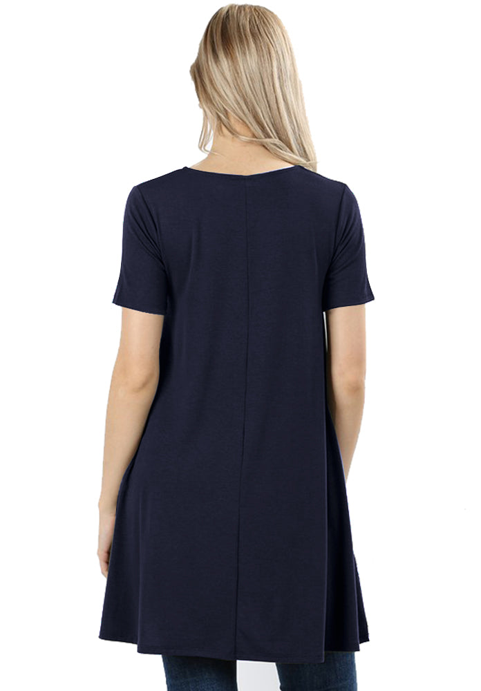 Zenana Short Sleeve Flared Straight Hem Tunic - sb_dresses