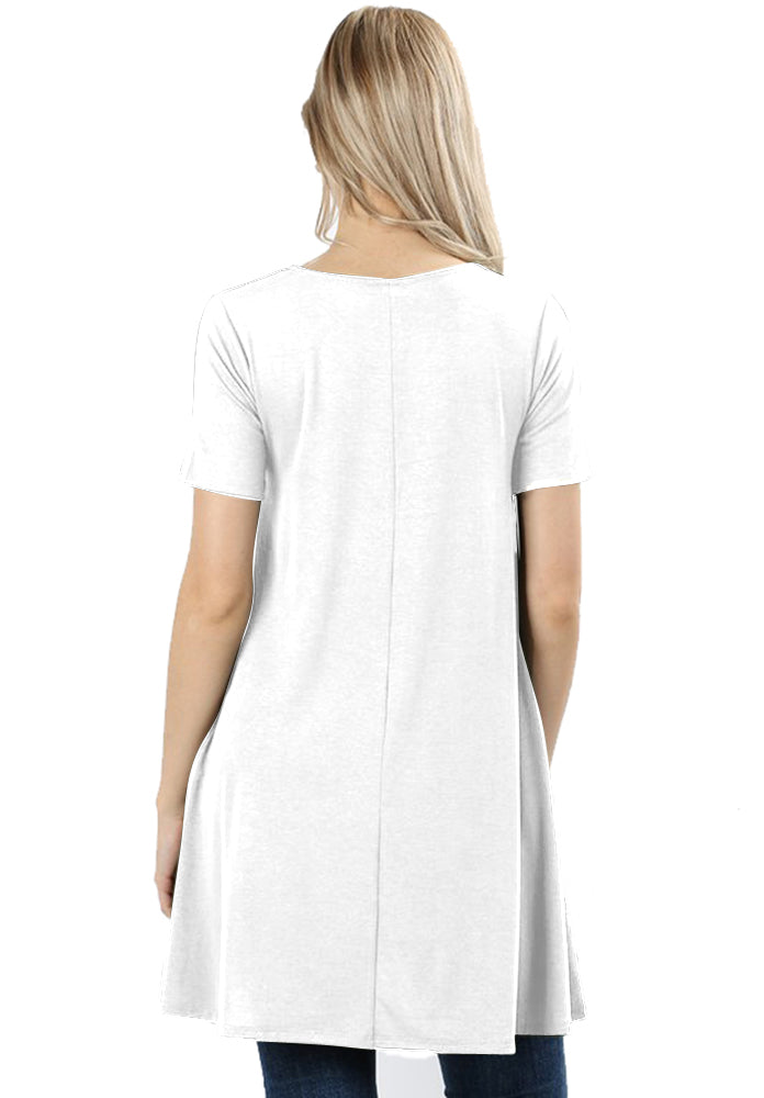 Zenana Short Sleeve Flared Straight Hem Tunic - sb_dresses