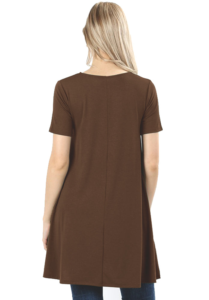 Zenana Short Sleeve Flared Straight Hem Tunic - sb_dresses