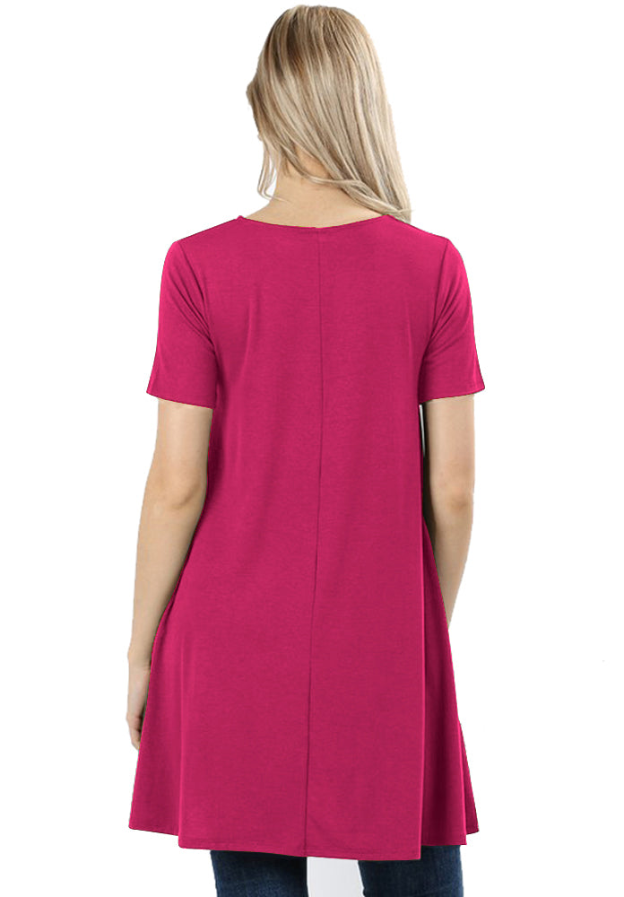 Zenana Short Sleeve Flared Straight Hem Tunic - sb_dresses