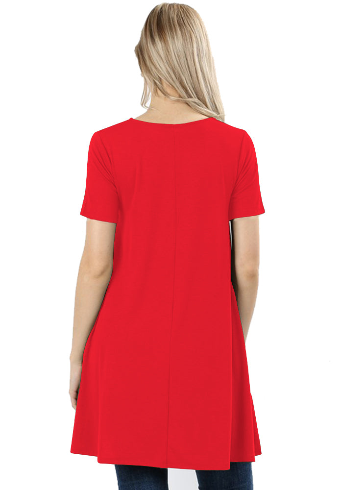 Zenana Short Sleeve Flared Straight Hem Tunic - sb_dresses