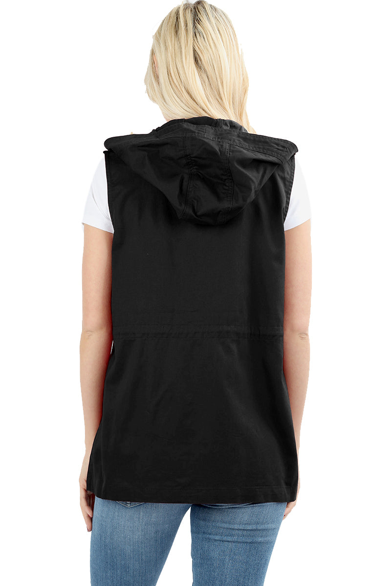 Zenana Sleeveless Utility Hoodie Military Vest - Vests sb_outerwear