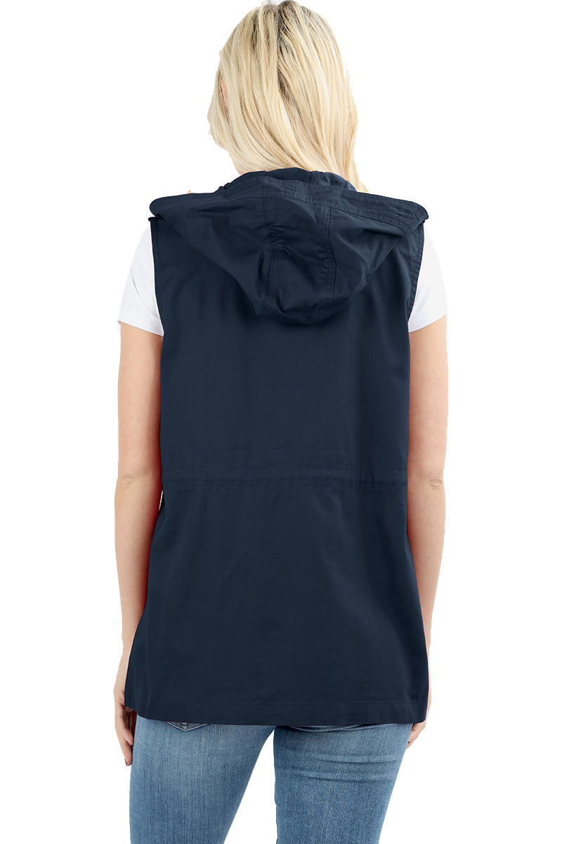 Zenana Sleeveless Utility Hoodie Military Vest - Vests sb_outerwear