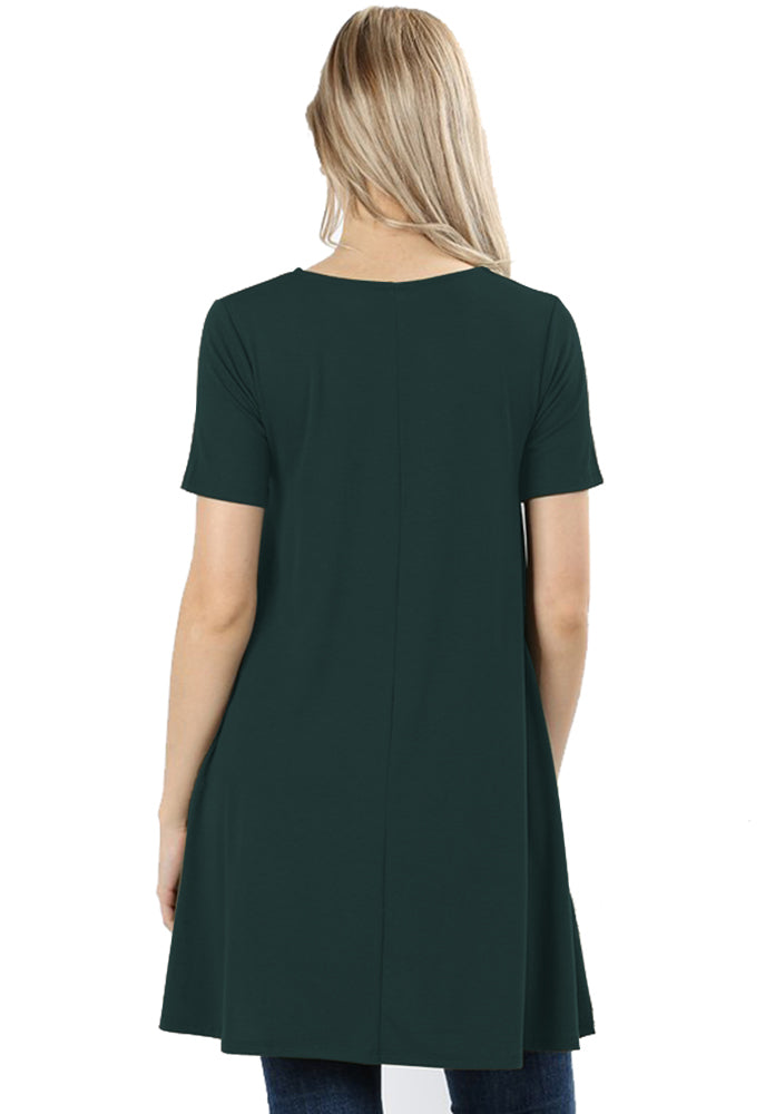Zenana Short Sleeve Flared Straight Hem Tunic - sb_dresses