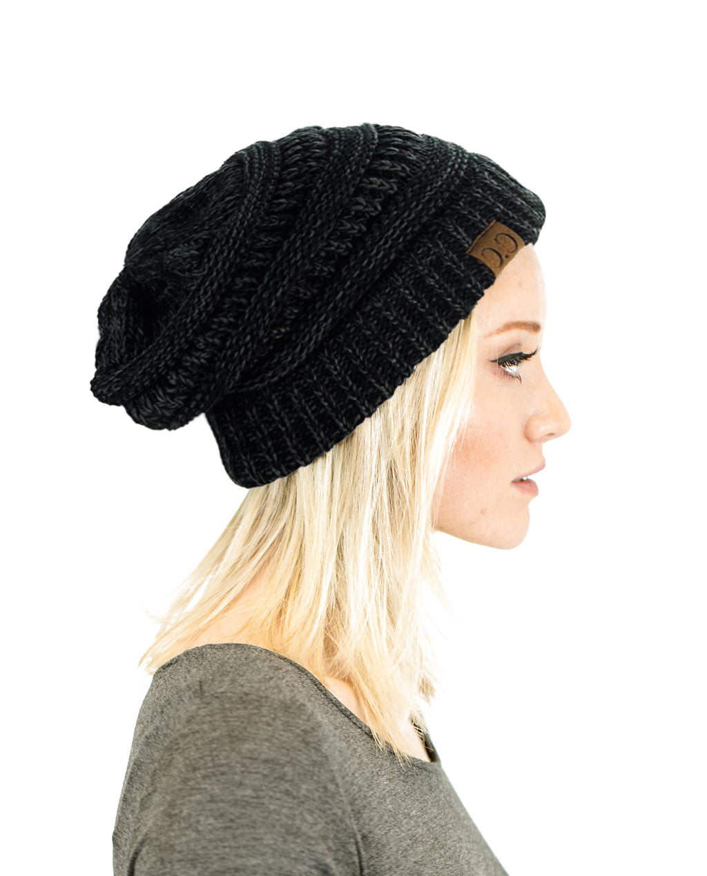 C.C. Two-Toned Unisex Soft Stretch Knit Slouchy Skull Beanie - Beanies Hats