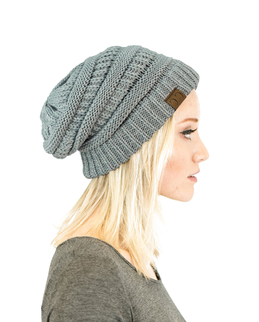 C.C. Two-Toned Unisex Soft Stretch Knit Slouchy Skull Beanie - Beanies Hats