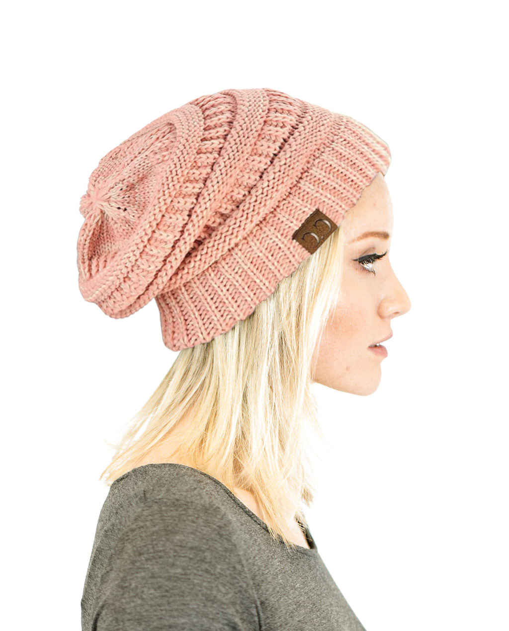 C.C. Two-Toned Unisex Soft Stretch Knit Slouchy Skull Beanie - Beanies Hats
