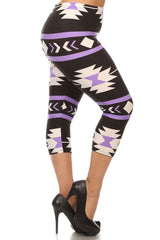 Niobe Clothing Purple Aztec Design Plus Size Capri Leggings - leggings