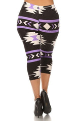 Niobe Clothing Purple Aztec Design Plus Size Capri Leggings - leggings
