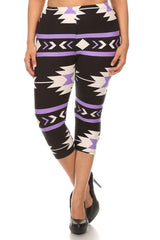 Niobe Clothing Purple Aztec Design Plus Size Capri Leggings - leggings