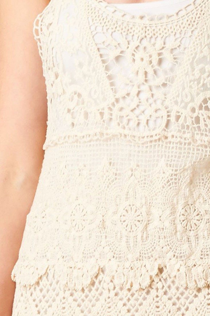 Niobe Clothing Textured Layered Sleeveless Scallop Crochet Lace Dress (Natural) - f_dresses