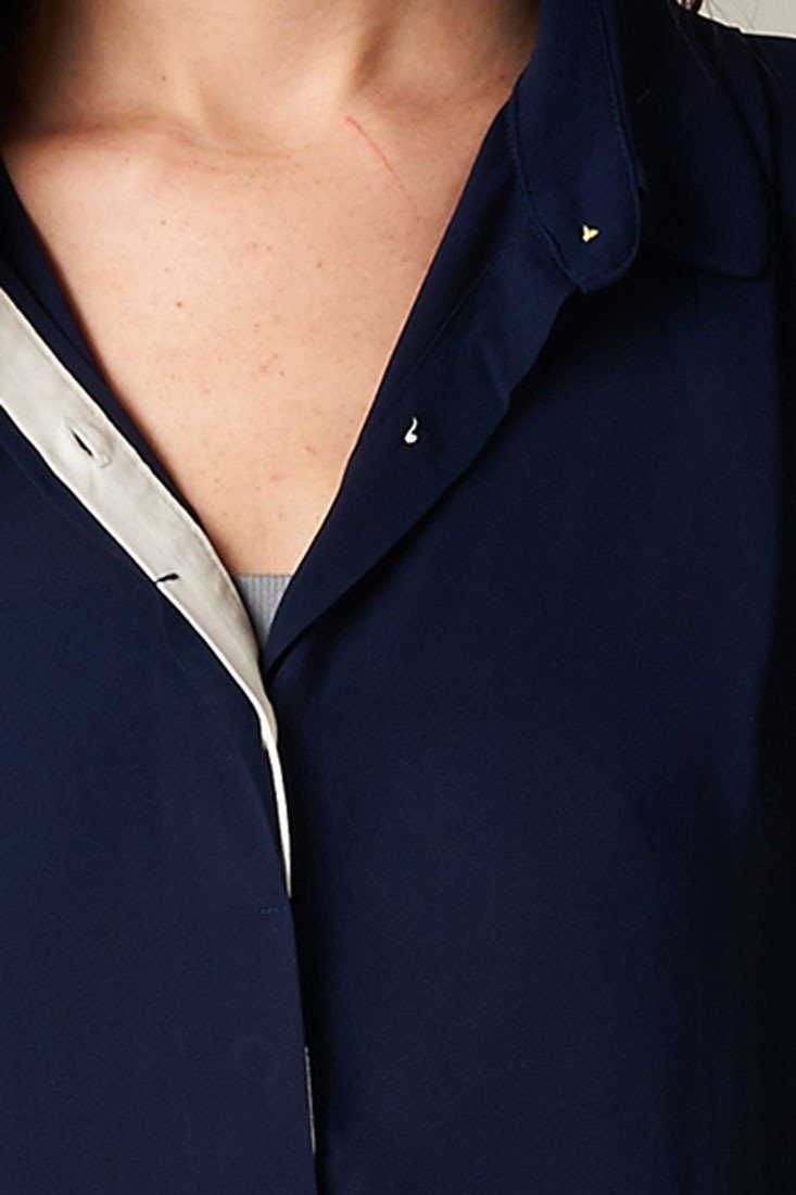 Sleeveless High Low Button Down Blouse (Navy) Tops- Niobe Clothing