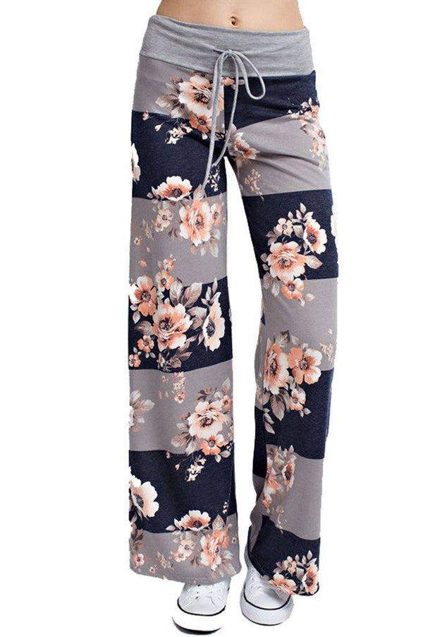 Striped Bloom Casual Lounge Pants in Navy pants- Niobe Clothing