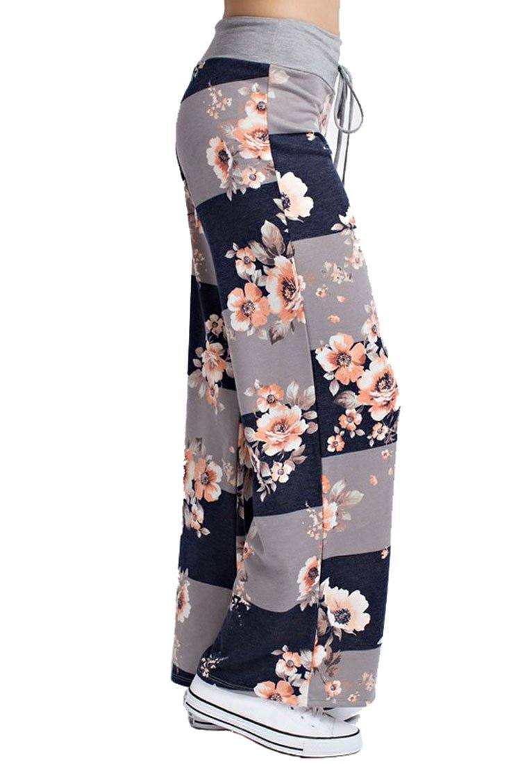 12Pm Mon Ami Striped Bloom Casual Lounge Pants in Navy - f_bottoms