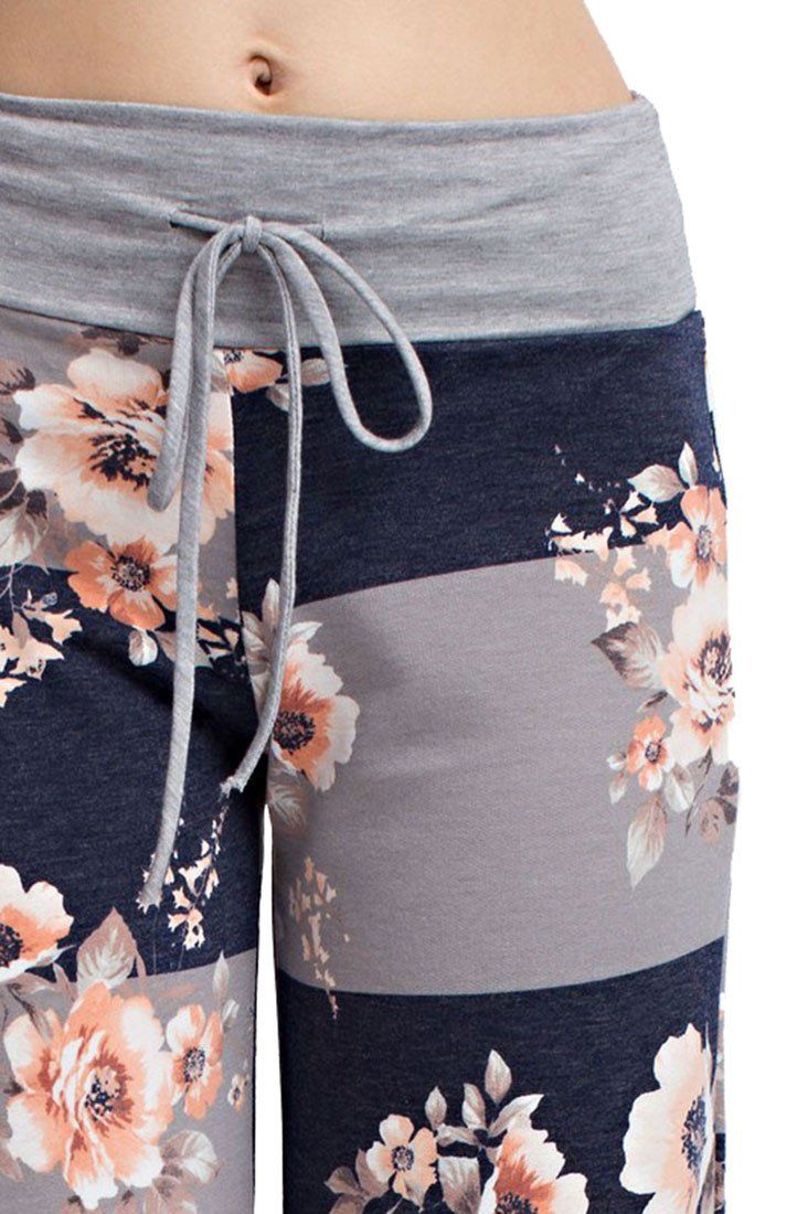 12Pm Mon Ami Striped Bloom Casual Lounge Pants in Navy - f_bottoms