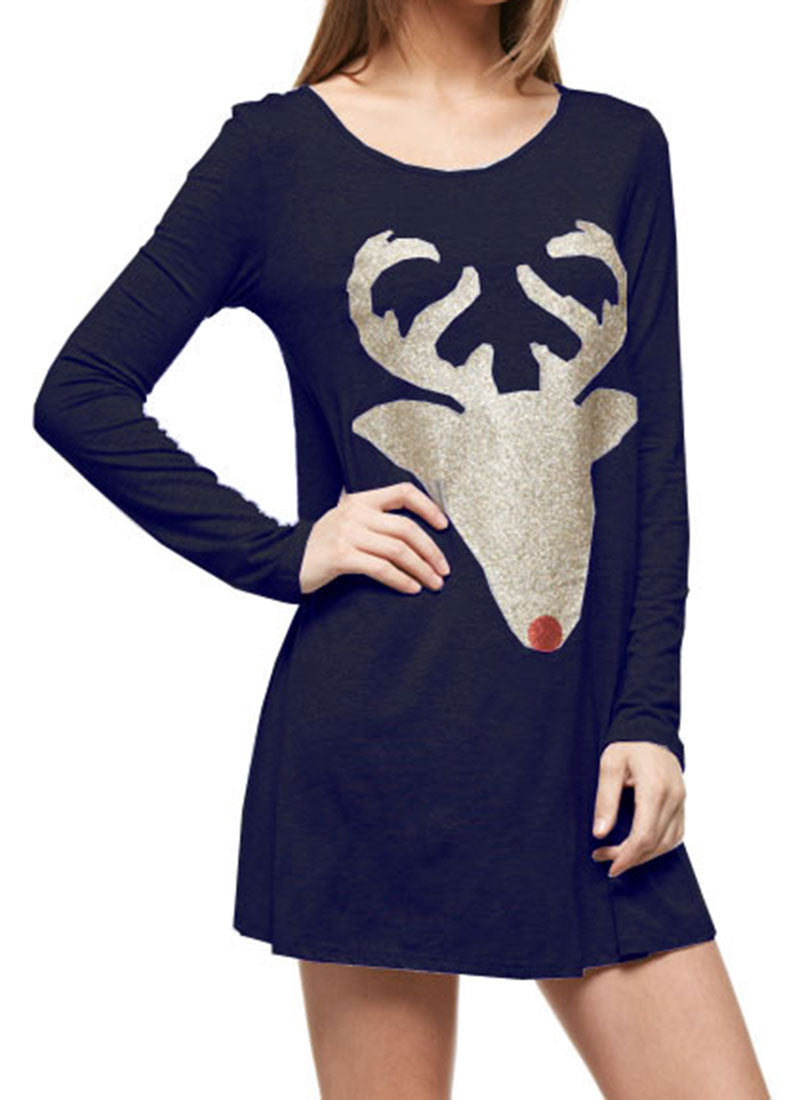 Niobe Clothing Reindeer Antler Glitter Long Sleeve Tunic - Overshirts f_dresses