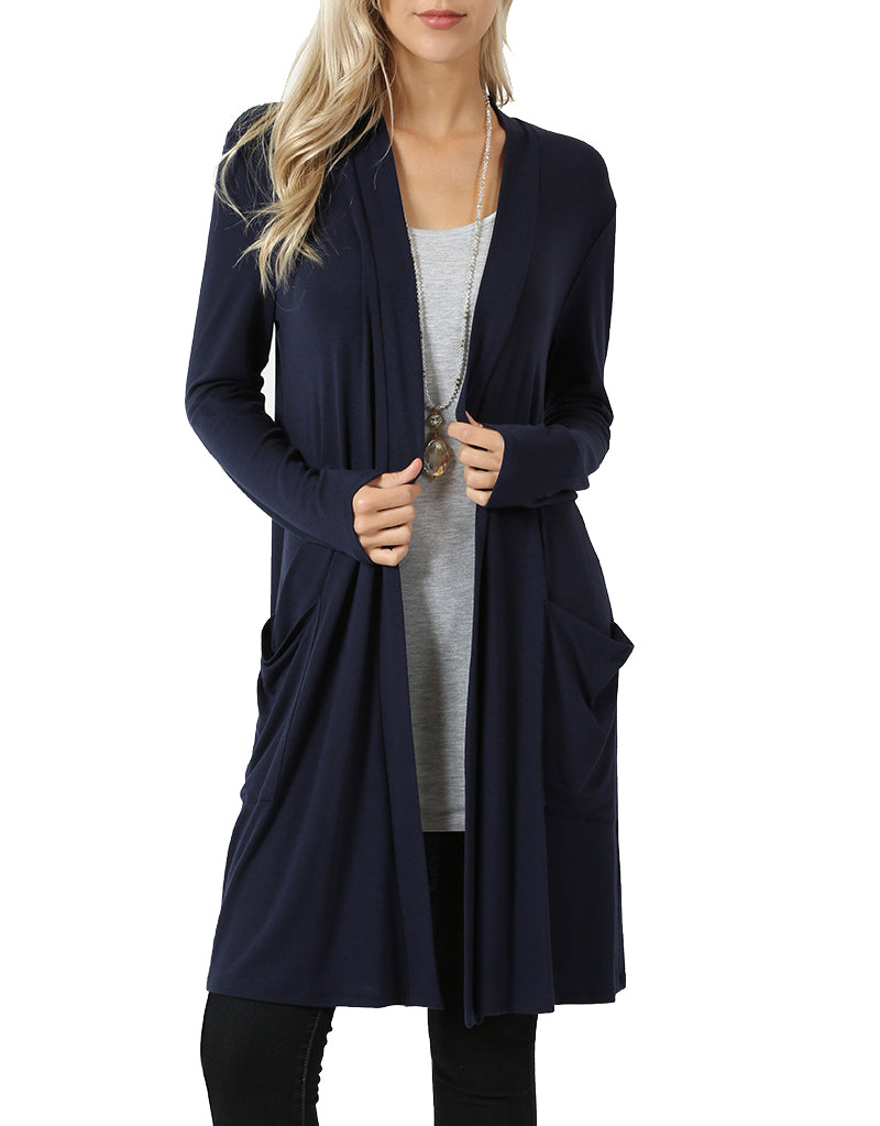 Zenana Long Sleeve Draped Long Cardigan - Cardigans sb_outerwear