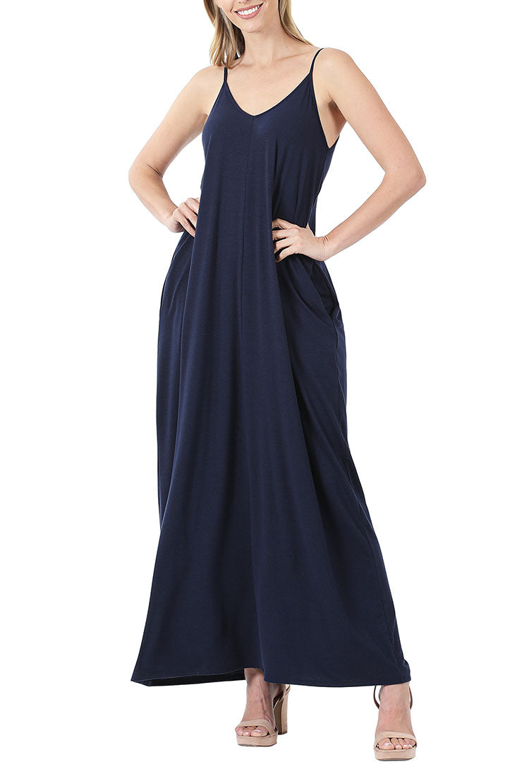Zenana V-Neck Cami Spaghetti Strap Maxi Dress - Dresses sb_dresses