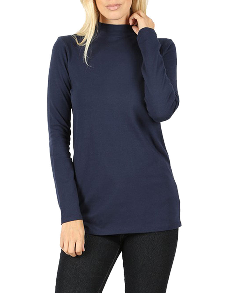 Zenana Cotton Long Sleeve Mock Neck - Shirts sb_tops