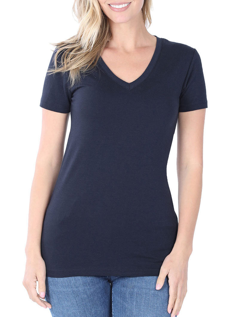 Zenana Cotton V-Neck Short Sleeve Long Tee Shirt - Shirts sb_tops