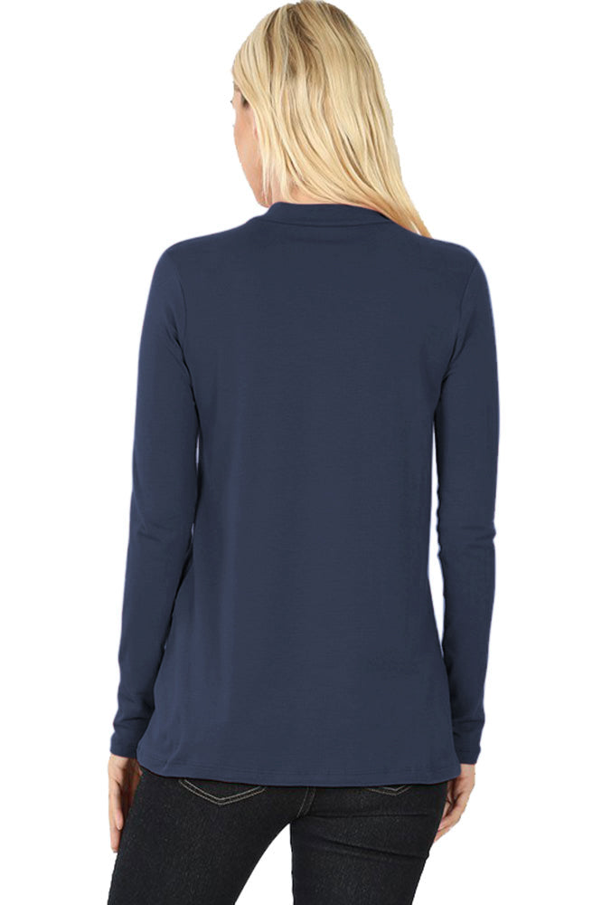 Zenana Cotton Long Sleeve Mock Neck - Shirts sb_tops