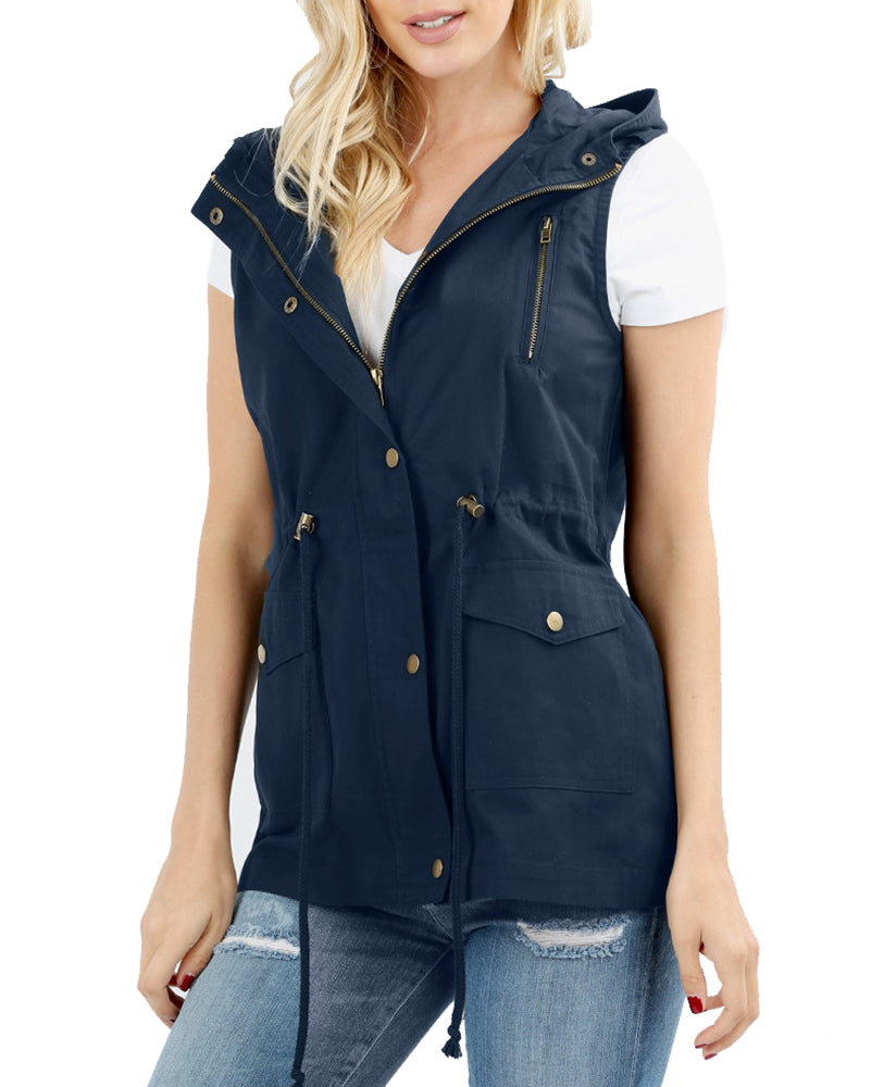 Zenana Sleeveless Utility Hoodie Military Vest - Vests sb_outerwear