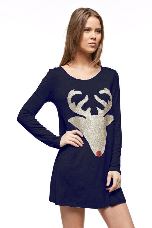 Niobe Clothing Reindeer Antler Glitter Long Sleeve Tunic - Overshirts f_dresses