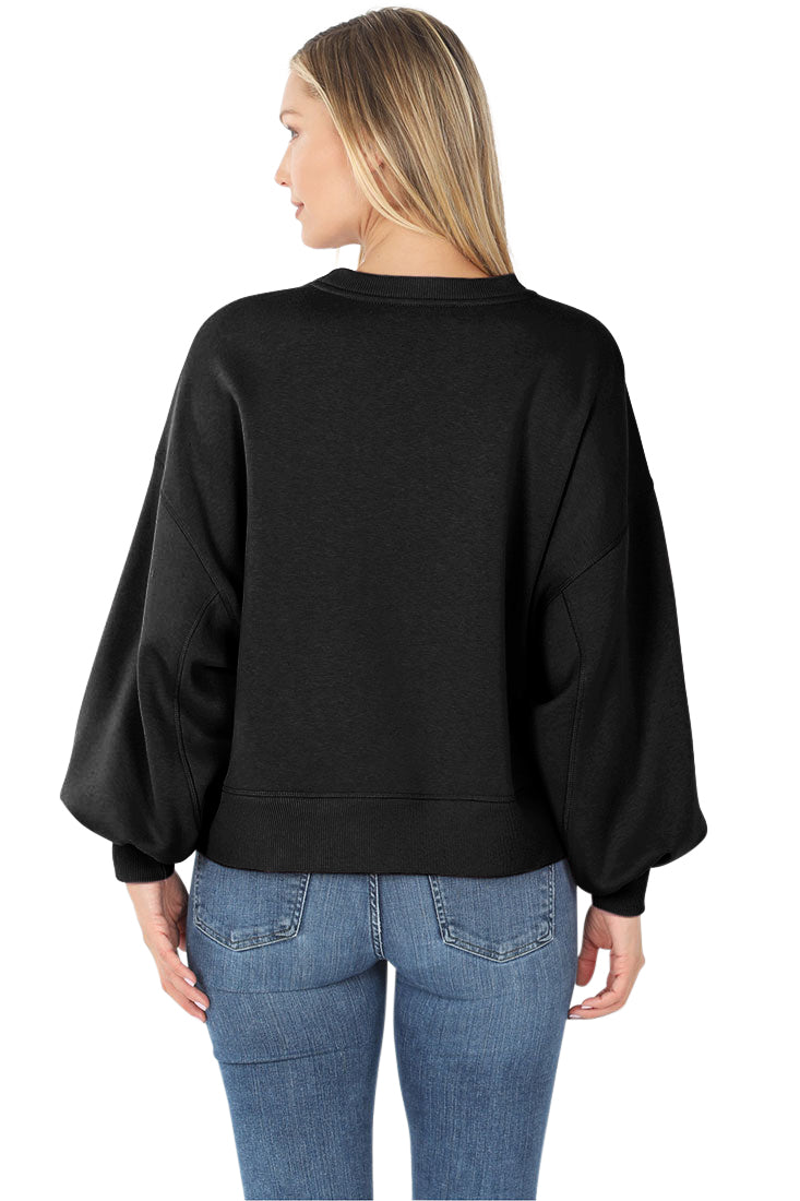 Zenana Balloon Sleeve Crew Neck Pullover Short Sweatshirt - Sweatshirts sb_outerwear