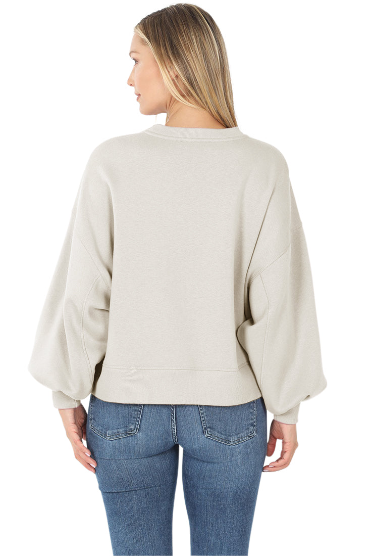 Zenana Balloon Sleeve Crew Neck Pullover Short Sweatshirt - Sweatshirts sb_outerwear