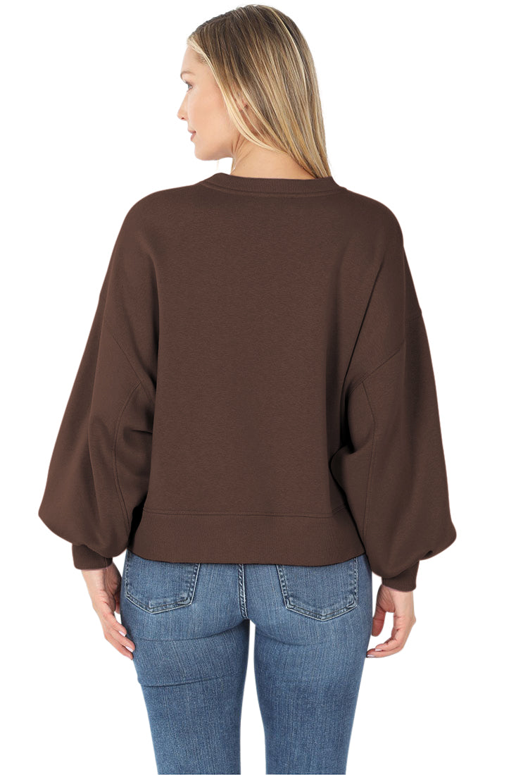 Zenana Balloon Sleeve Crew Neck Pullover Short Sweatshirt - Sweatshirts sb_outerwear