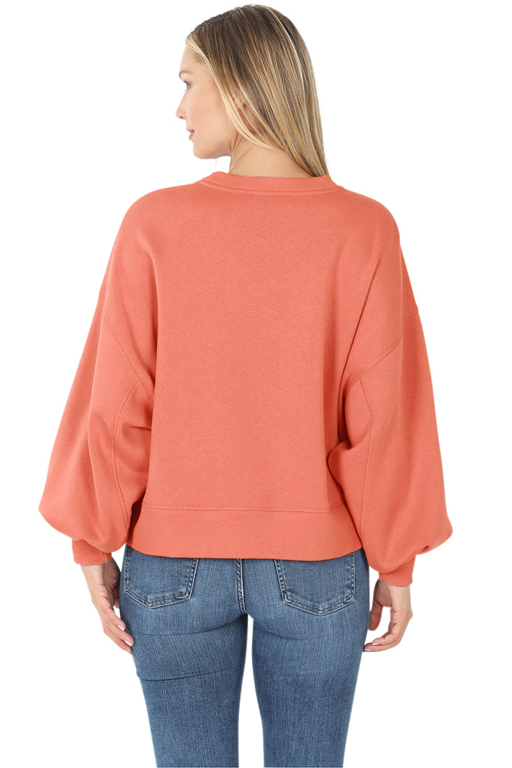 Zenana Balloon Sleeve Crew Neck Pullover Short Sweatshirt - Sweatshirts sb_outerwear