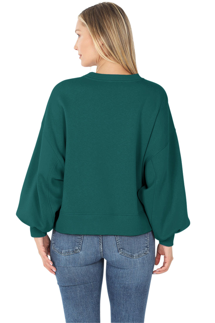 Zenana Balloon Sleeve Crew Neck Pullover Short Sweatshirt - Sweatshirts sb_outerwear