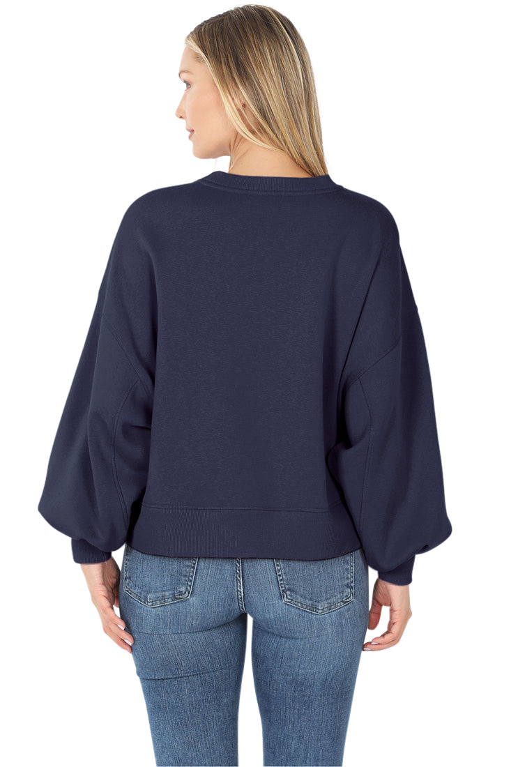 Zenana Balloon Sleeve Crew Neck Pullover Short Sweatshirt - Sweatshirts sb_outerwear