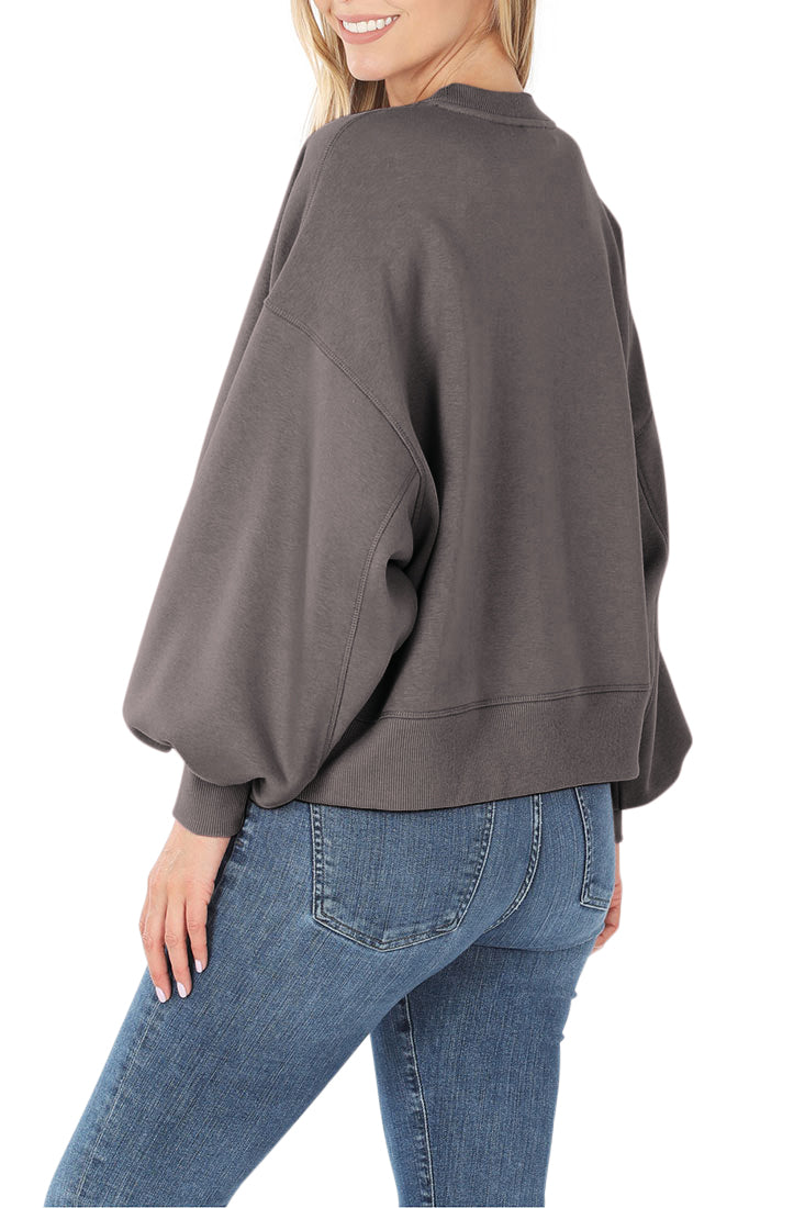 Zenana Balloon Sleeve Crew Neck Pullover Short Sweatshirt - Sweatshirts sb_outerwear