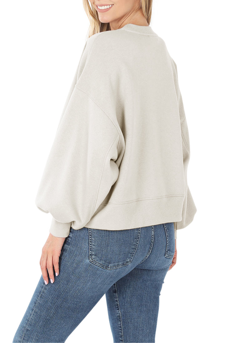 Zenana Balloon Sleeve Crew Neck Pullover Short Sweatshirt - Sweatshirts sb_outerwear