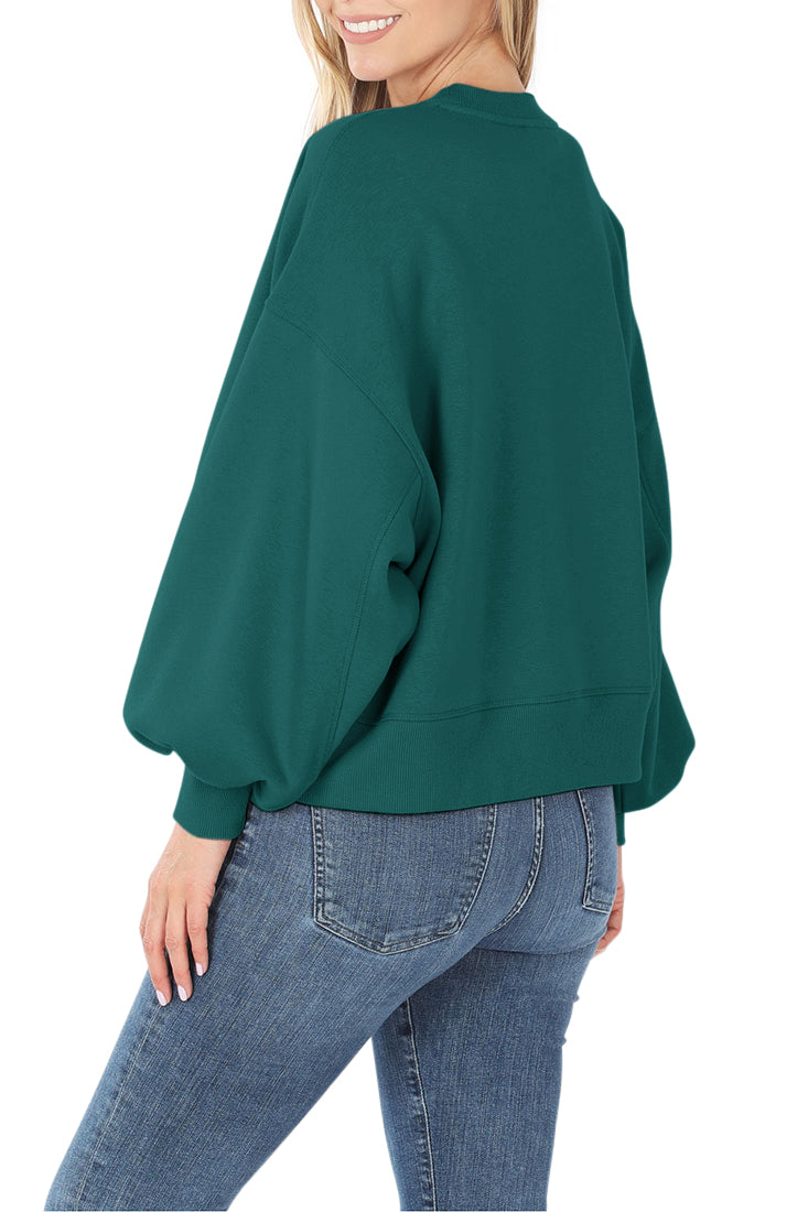 Zenana Balloon Sleeve Crew Neck Pullover Short Sweatshirt - Sweatshirts sb_outerwear