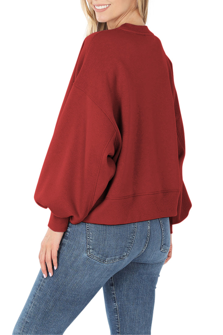 Zenana Balloon Sleeve Crew Neck Pullover Short Sweatshirt - Sweatshirts sb_outerwear
