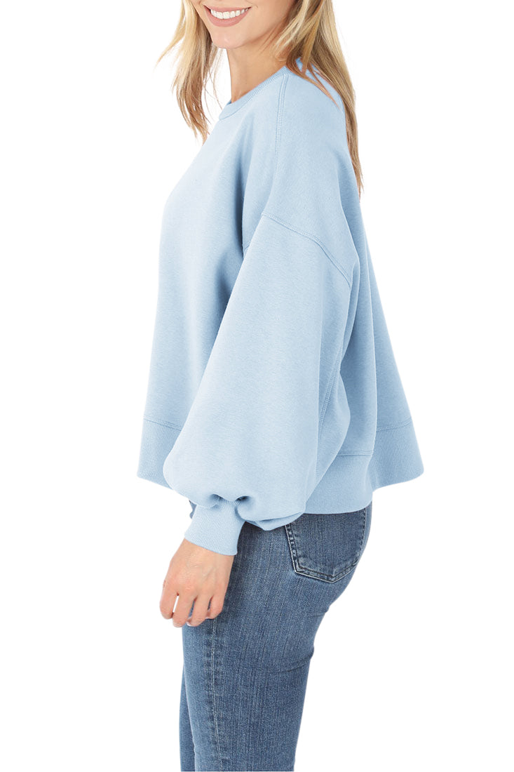 Zenana Balloon Sleeve Crew Neck Pullover Short Sweatshirt - Sweatshirts sb_outerwear