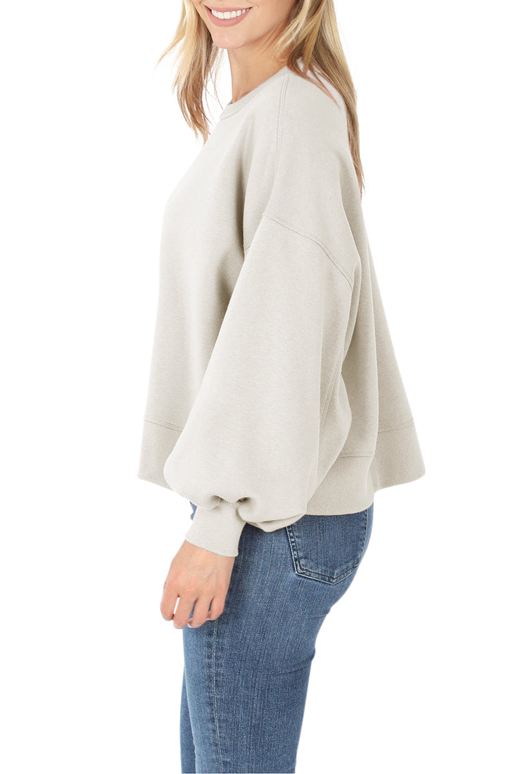 Zenana Balloon Sleeve Crew Neck Pullover Short Sweatshirt - Sweatshirts sb_outerwear