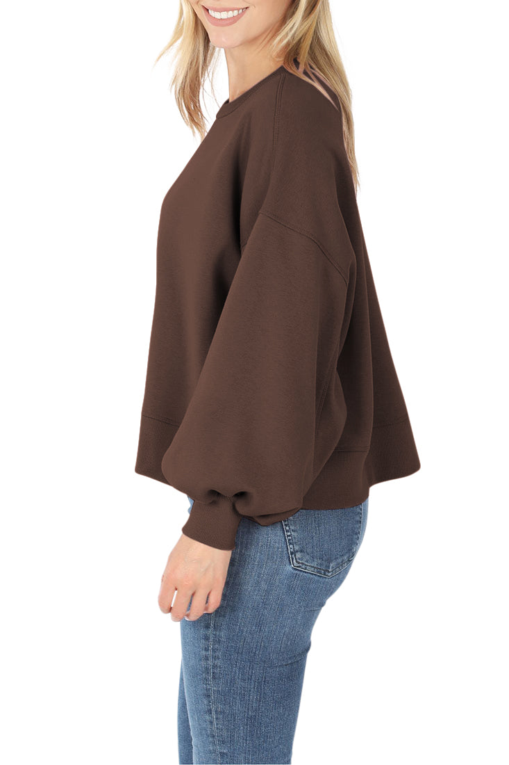 Zenana Balloon Sleeve Crew Neck Pullover Short Sweatshirt - Sweatshirts sb_outerwear