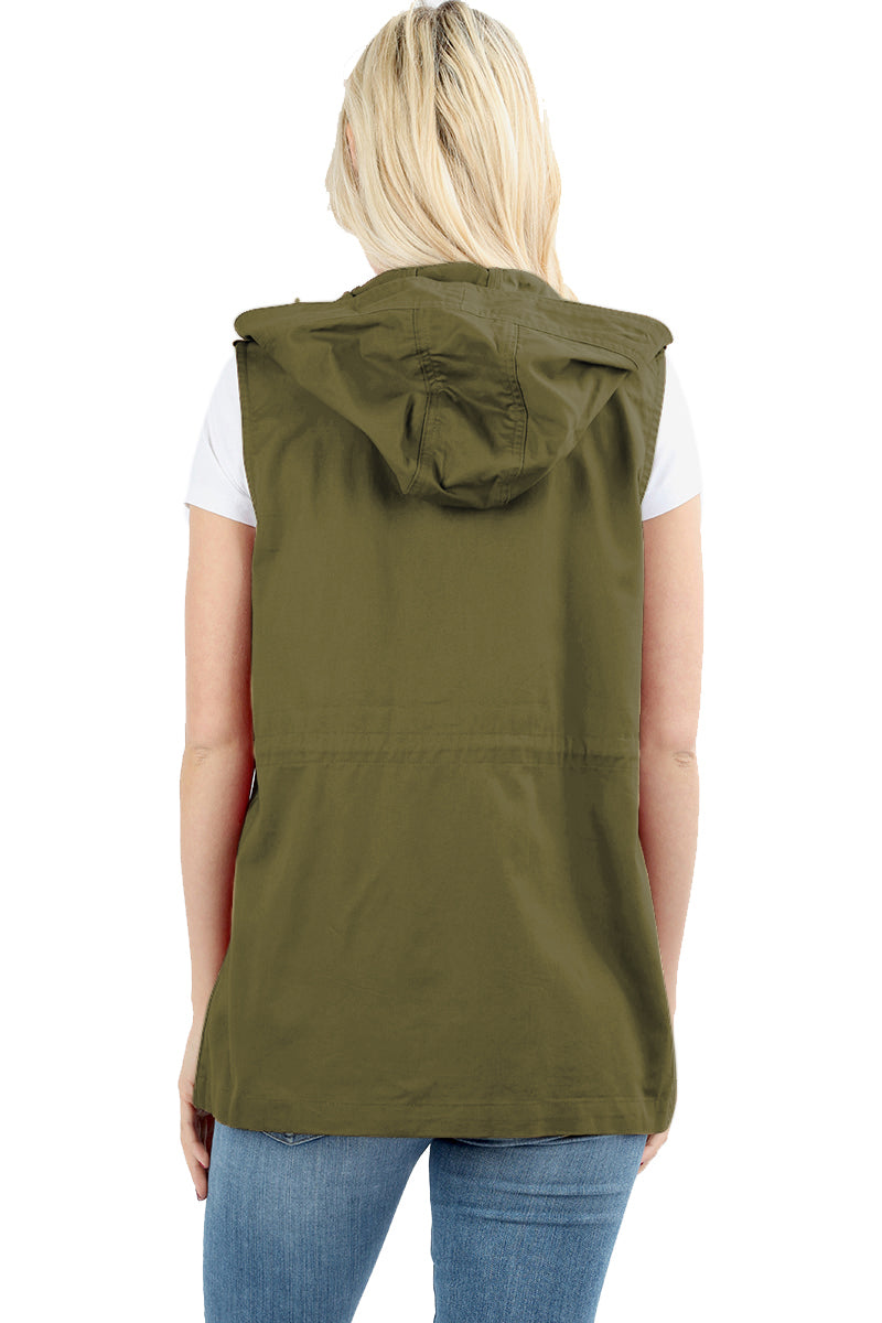 Zenana Sleeveless Utility Hoodie Military Vest - Vests sb_outerwear