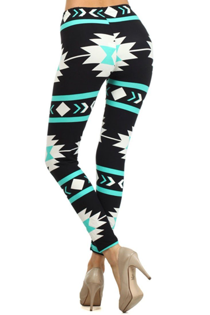 Mint Aztec Design Leggings leggings- Niobe Clothing