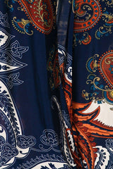 Niobe Clothing High Waist Fold Over Wide Leg Gaucho Palazzo Pants (Blue Paisley) - pants