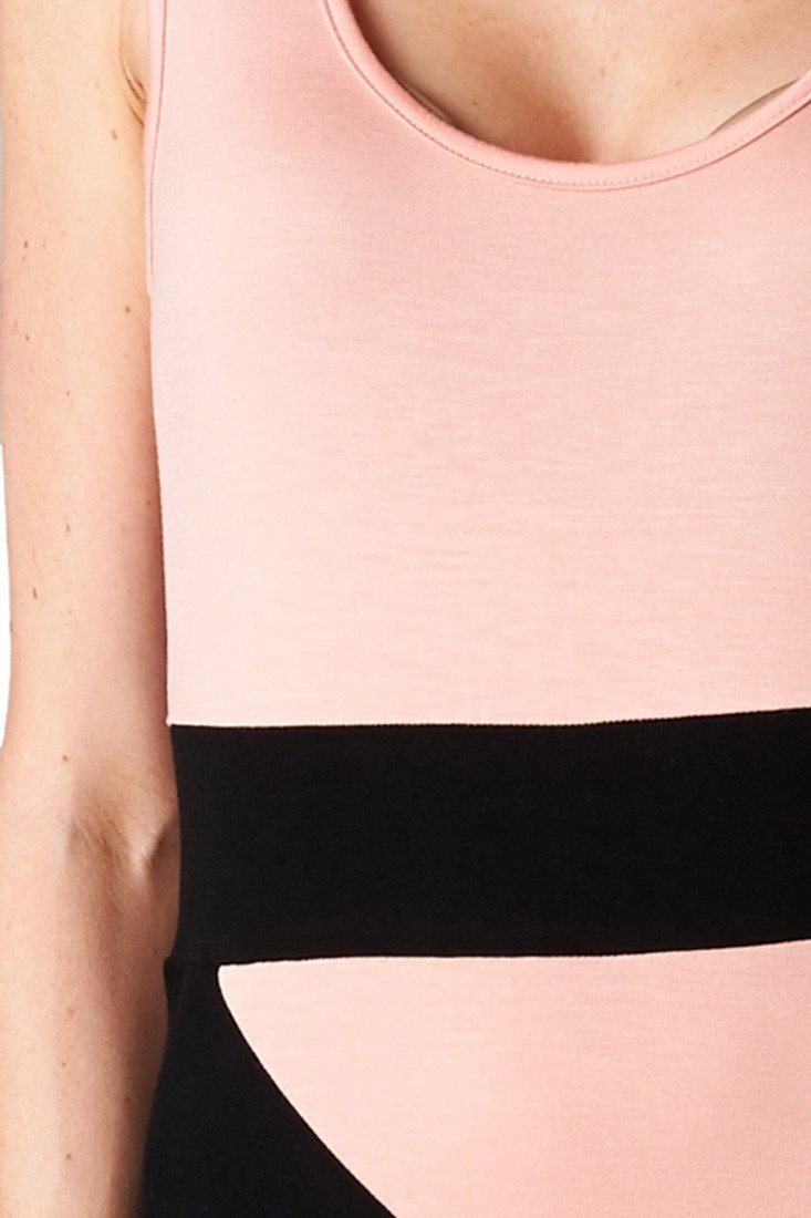 Niobe Clothing Panel Print Colorblock Knit Scoop Neck Jersey Maxi Dress (Peach) - f_dresses