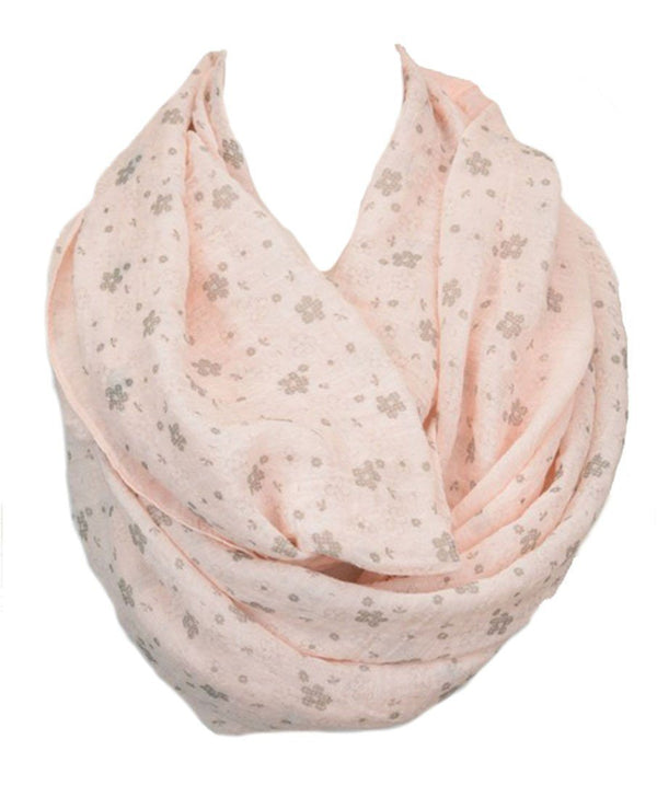 Whimsical Floral Daisy Design Infinity Loop Scarf in Peach Scarves- Niobe Clothing